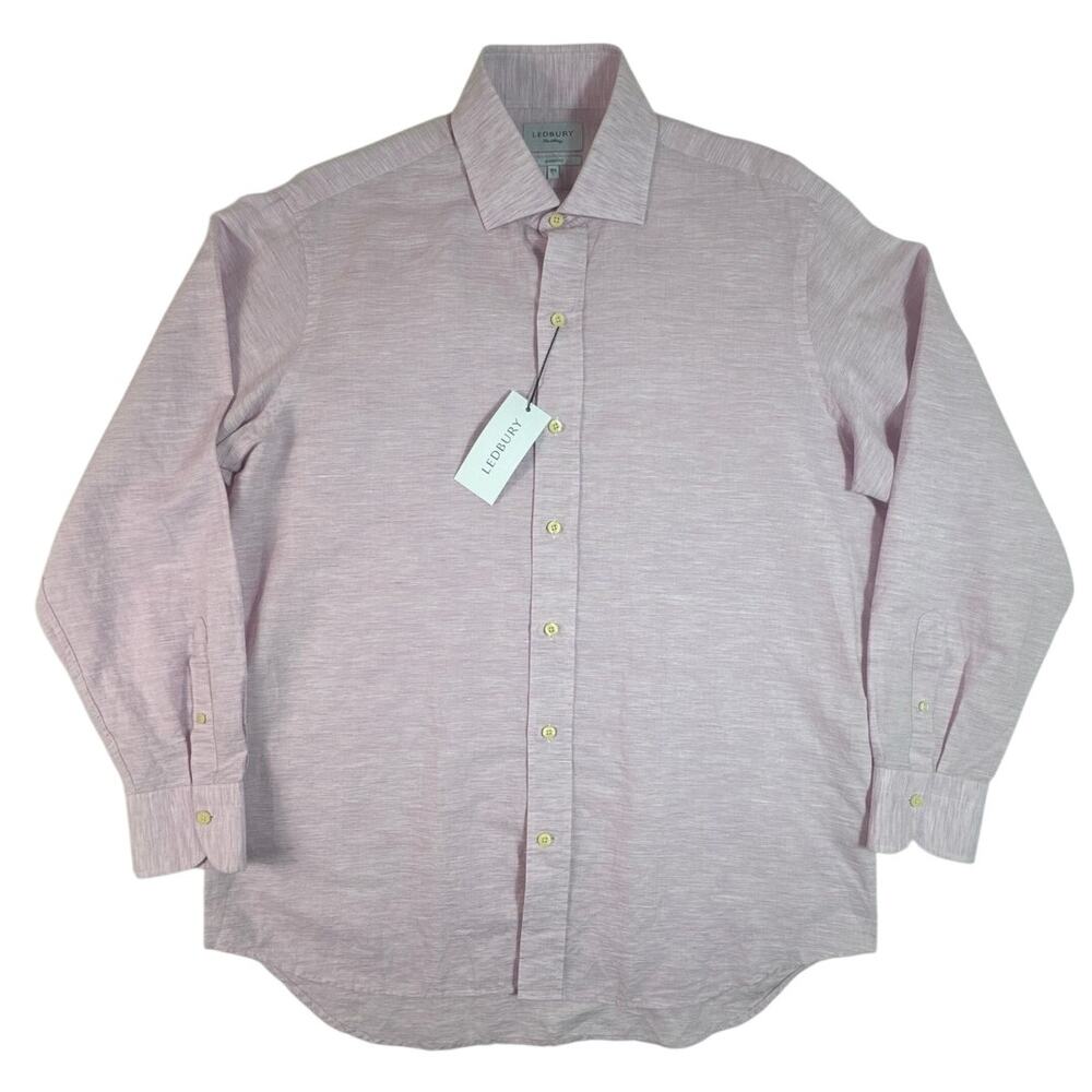 Ledbury Edmunton Linen Cotton Shirt Mens 16.5 L Lilac Classic Fit NWT